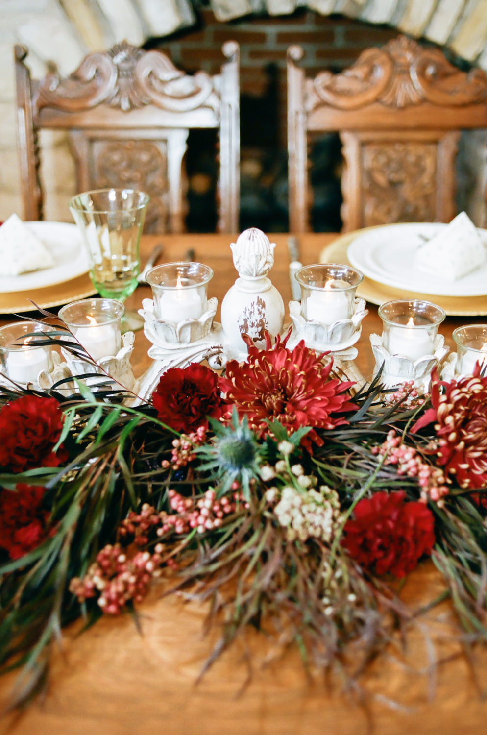 rustic red floral table candle holder bohemian lodge wedding