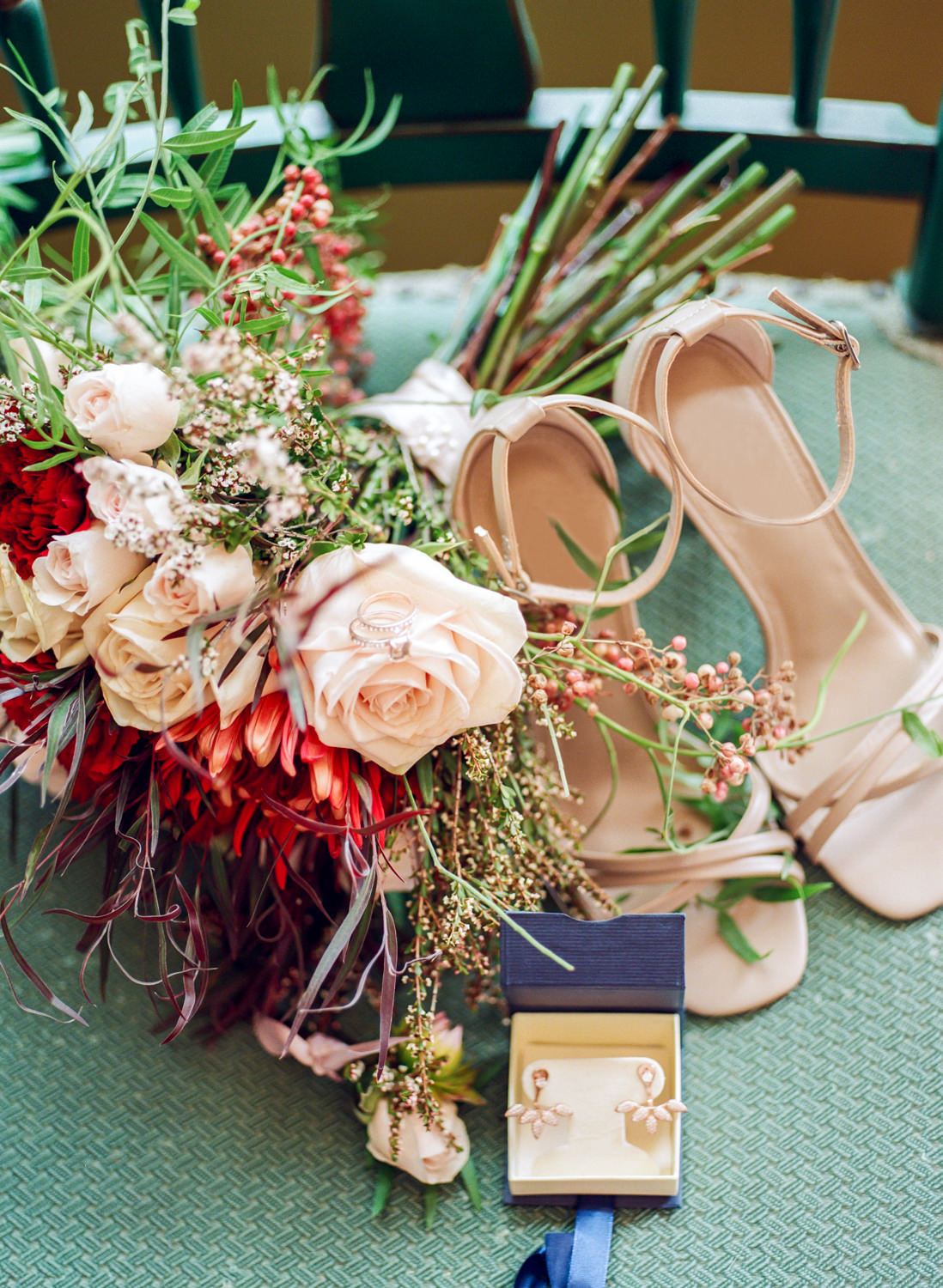 Farm Girl Florist, blush heels, rose gold wedding earrings, Erica Robnett Photography