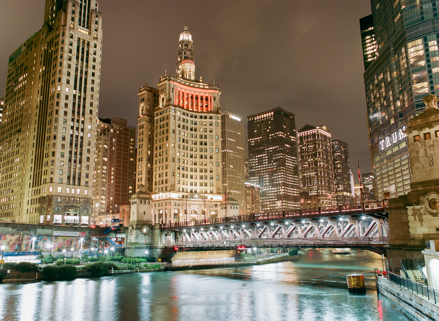 Chicago canal skyline at night, Erica Robnett Photography