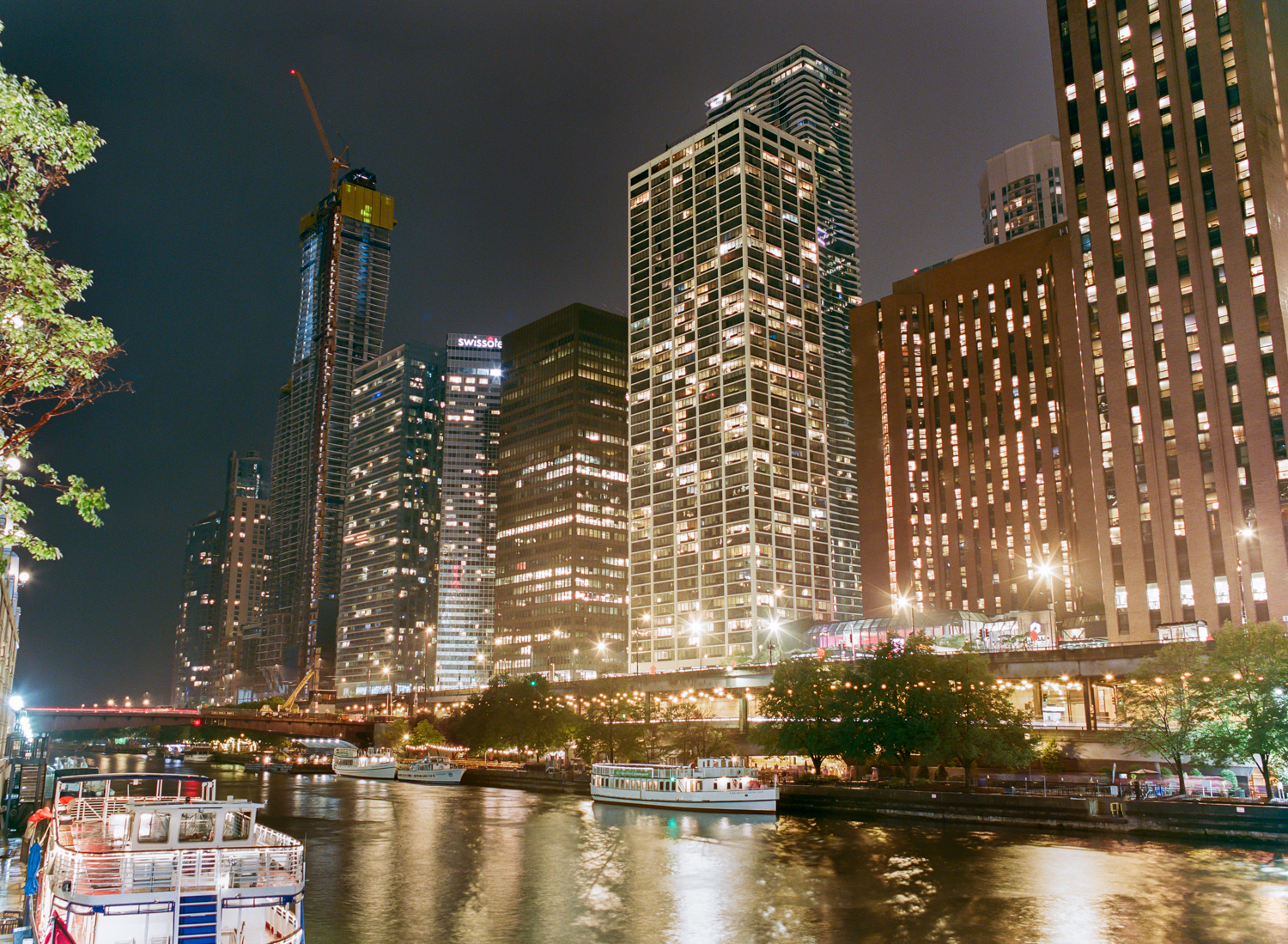 Chicago canal skyline at night