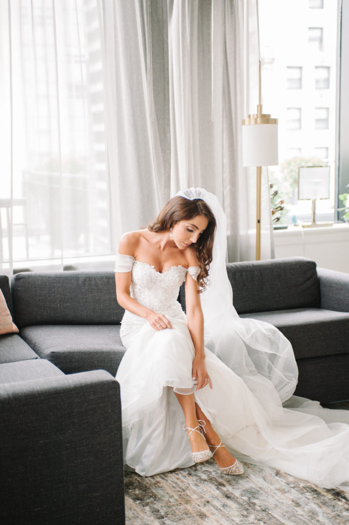 Bride getting ready, Gwen Hotel Chicago, Chicago fine art wedding photographer