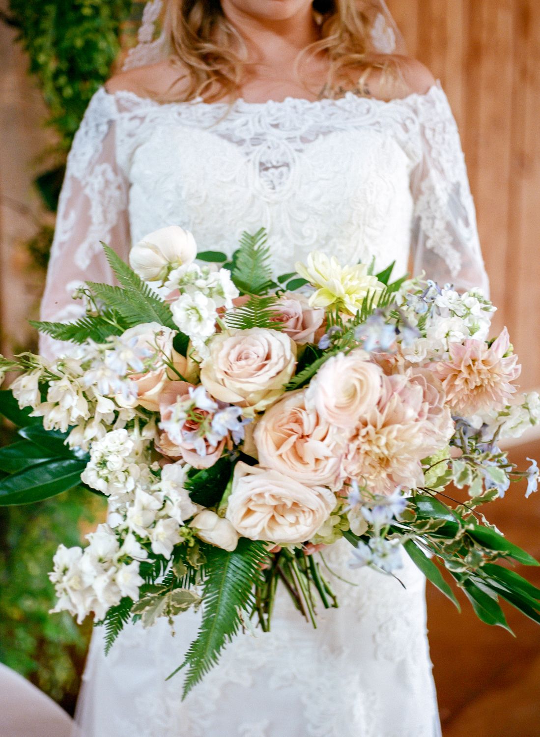 Pastel bridal bouquet by Farmgirl Florals, St. Louis Fine Art Film Wedding Photographer, Erica Robnett Photography