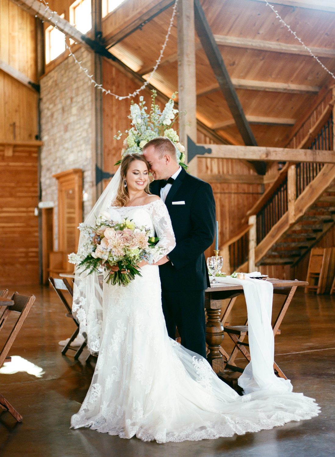 Bride and Groom at Mighty Oak Lodge St. Louis Fine Art Film Wedding Photographer, Erica Robnett Photography