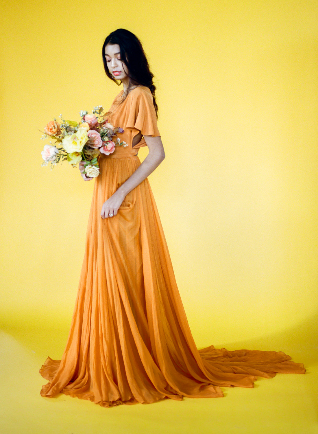 Orange Leanne Marshall gown; St. Louis Fine Art Film Wedding Photographer Erica Robnett Photography