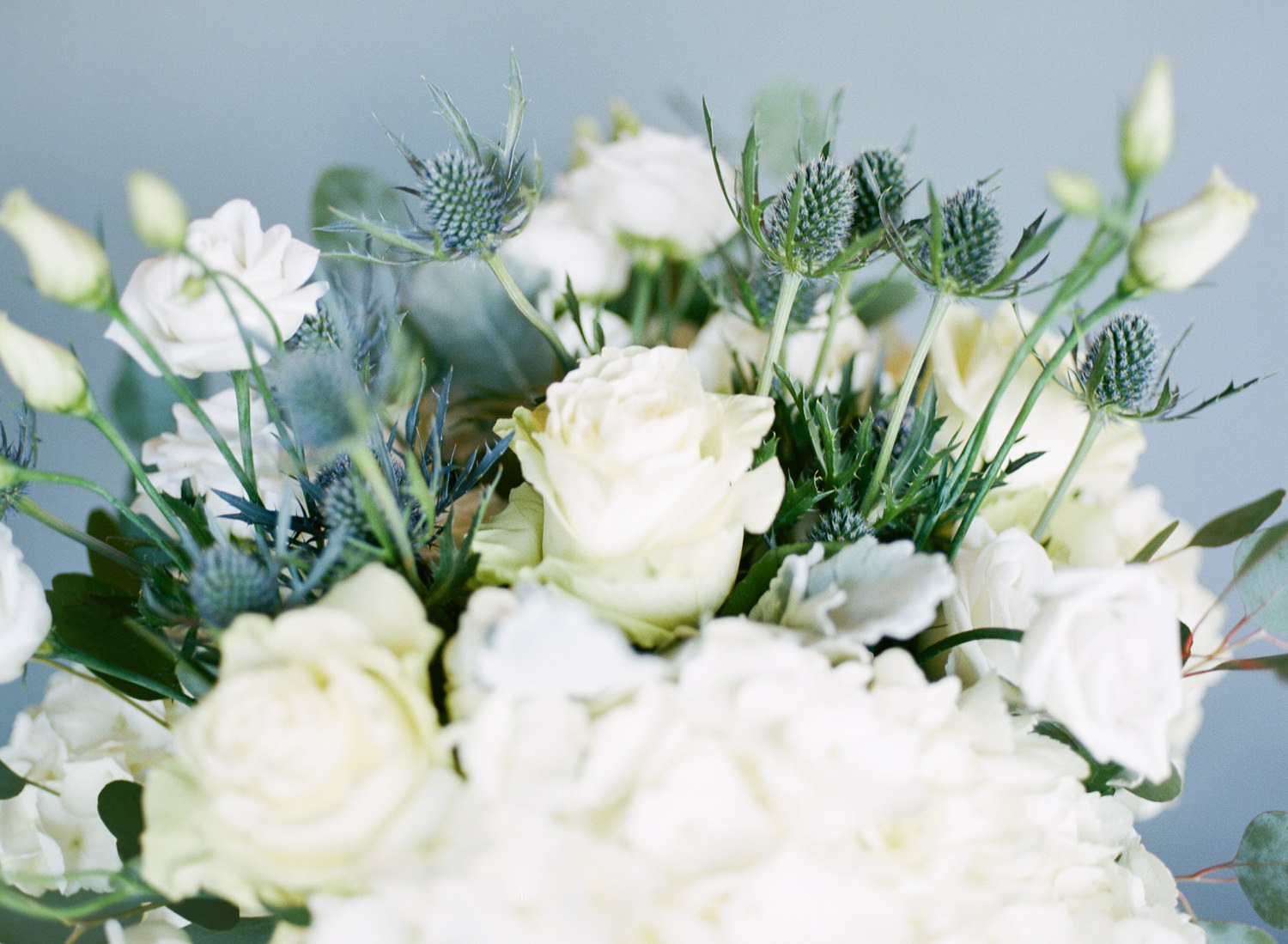 White and dusty blue bridal bouquet, Sisters Floral Design Studio, St. Louis Wedding Photographer Erica Robnett Photography