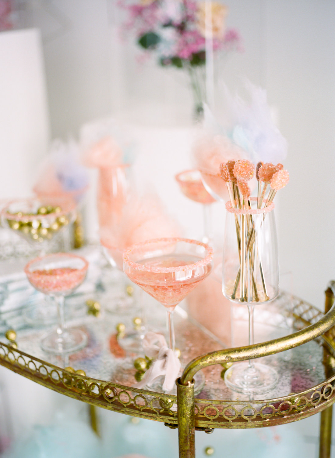 Sara Elizabeth weddings, Fancy Sprinkles cocktail rim and candy on Crate and Barrel bar cart, St. Louis wedding photographer