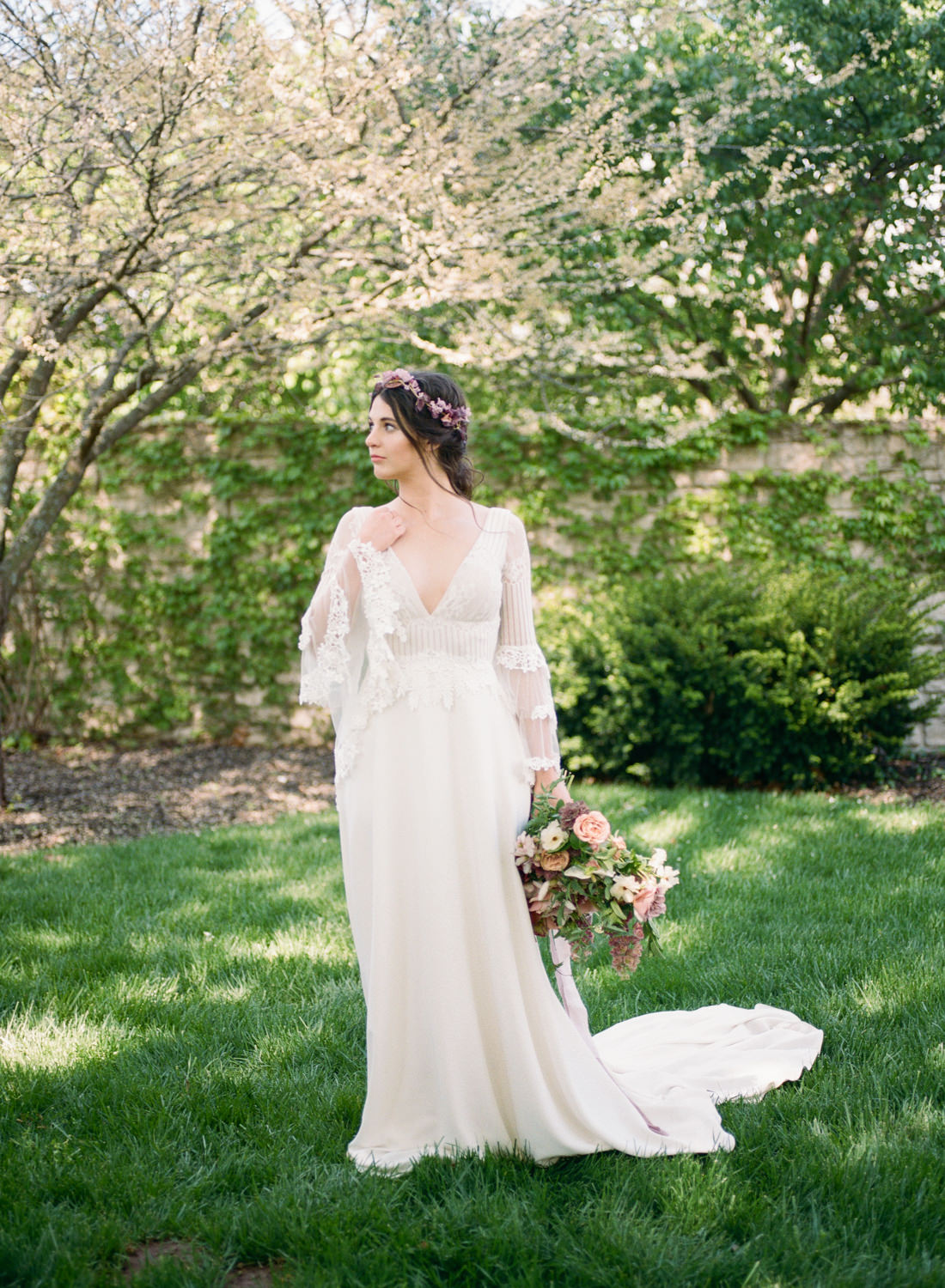 Claire Pettibone Wedding Dress, Bride at Haseltine Estate, St Louis Fine Art Film Wedding Photographer Erica Robnett Photography