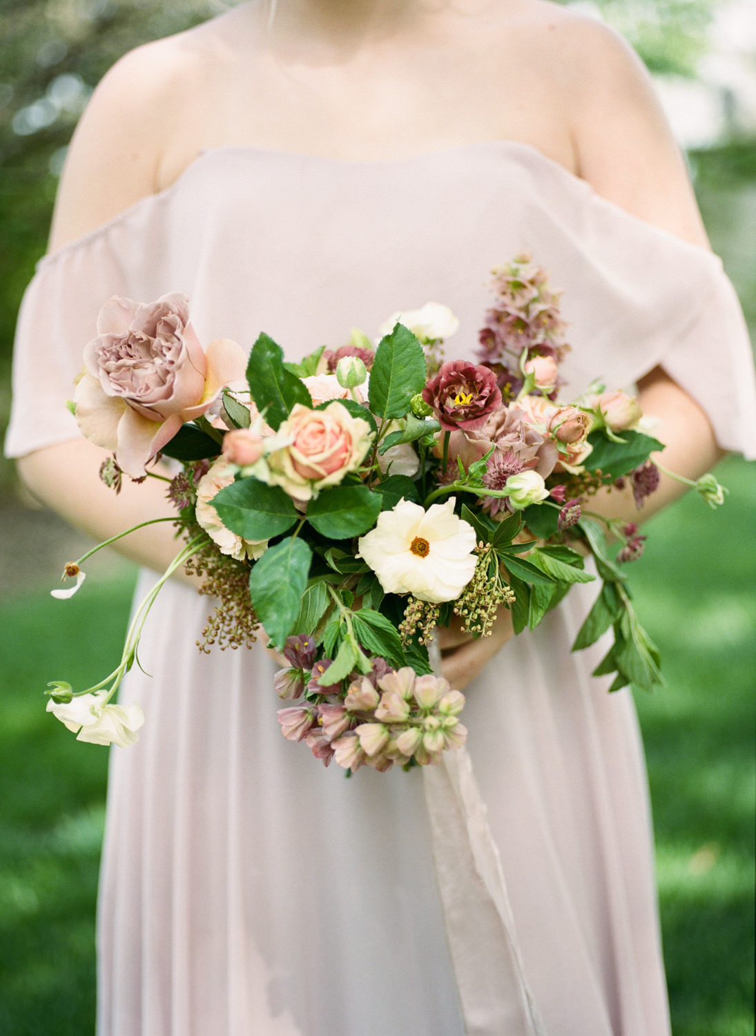 Mauve and pink bridesmaid bouquet by Magnolia Belle FloralSt. Louis Fine Art Film Wedding Photographer Erica Robnett Photography,