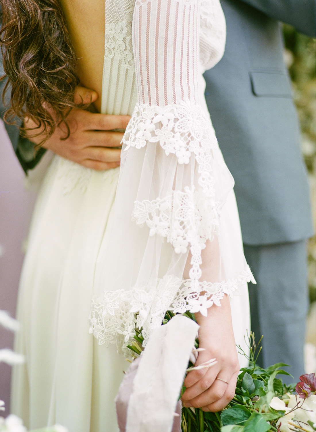 Claire Pettibone lace sleeve wedding dress, St Louis Fine Art Film Wedding Photographer Erica Robnett Photography