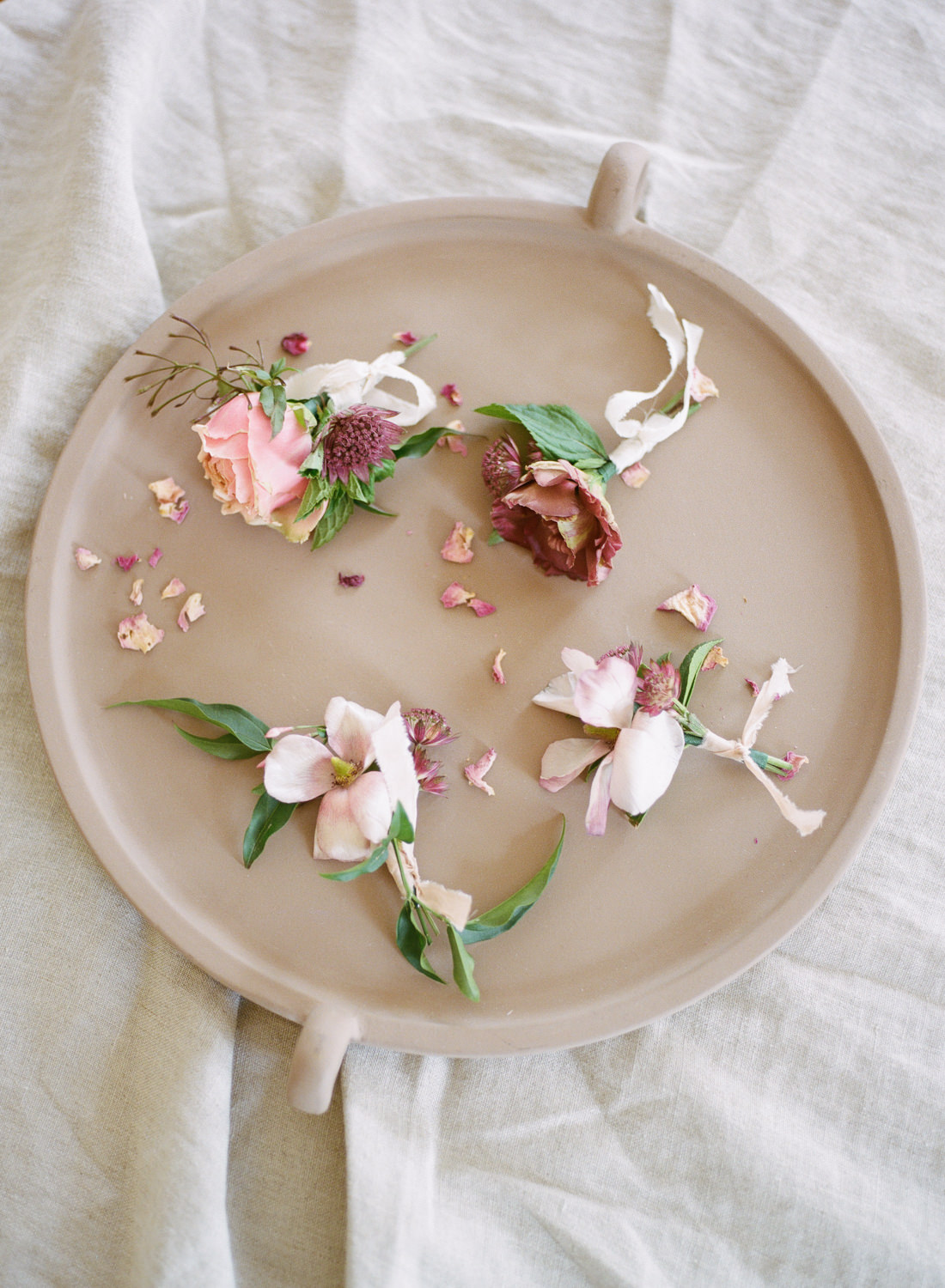 Pink and mauve boutonnieres by Magnolia Belle Floral, St Louis Fine Art Film Wedding Photographer Erica Robnett Photography