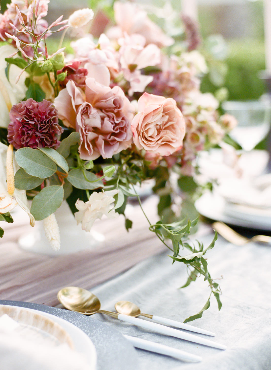 Magnolia Belle Floral Mauve and Pink Wedding Arrangement, St Louis Fine Art Film Wedding Photographer Erica Robnett Photography