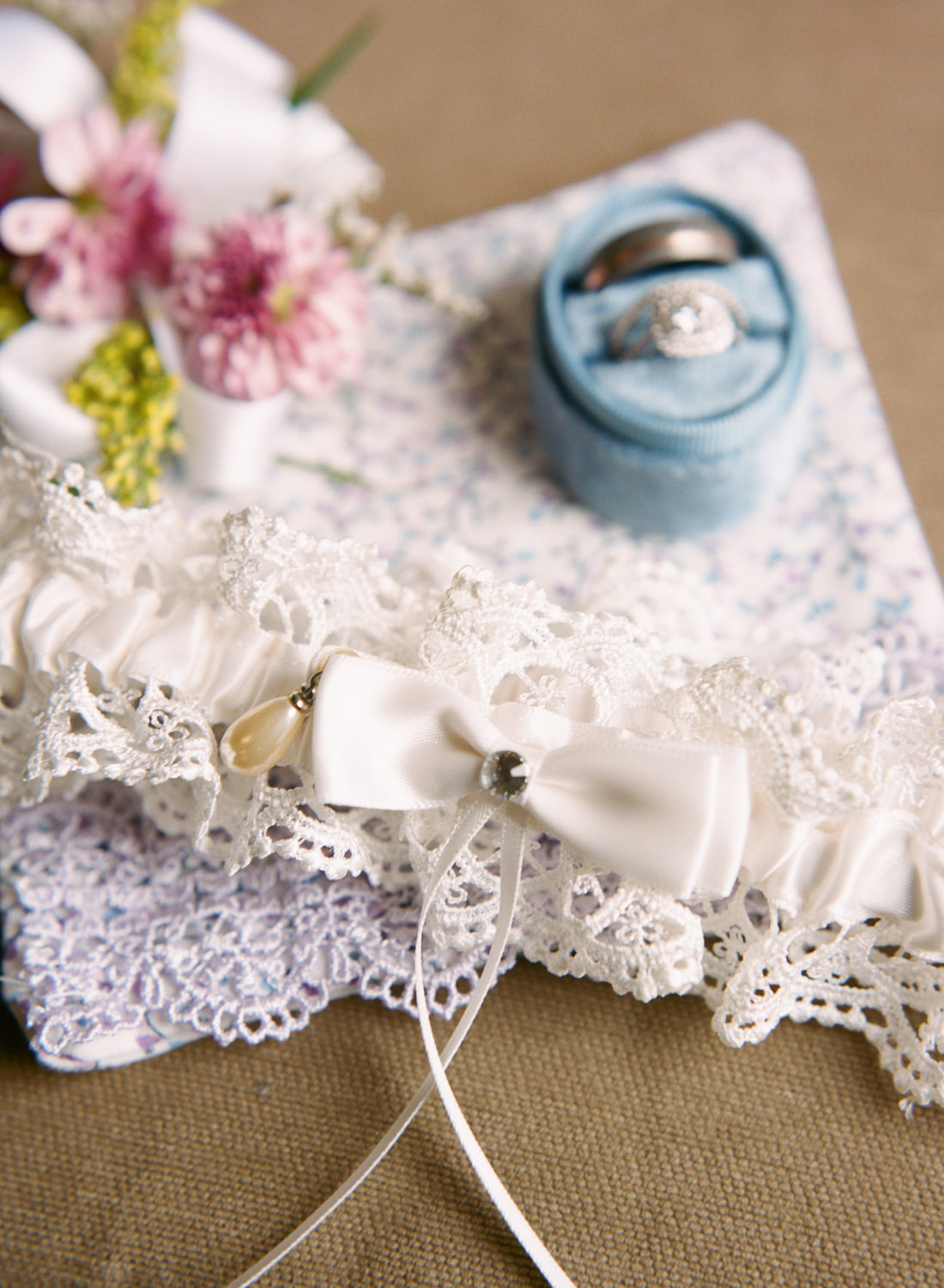 Bride garter with mom's earring