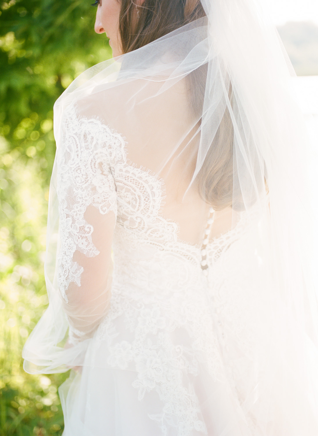 Lace sleeve wedding dress back; St. Louis fine art film wedding photographer Erica Robnett Photography