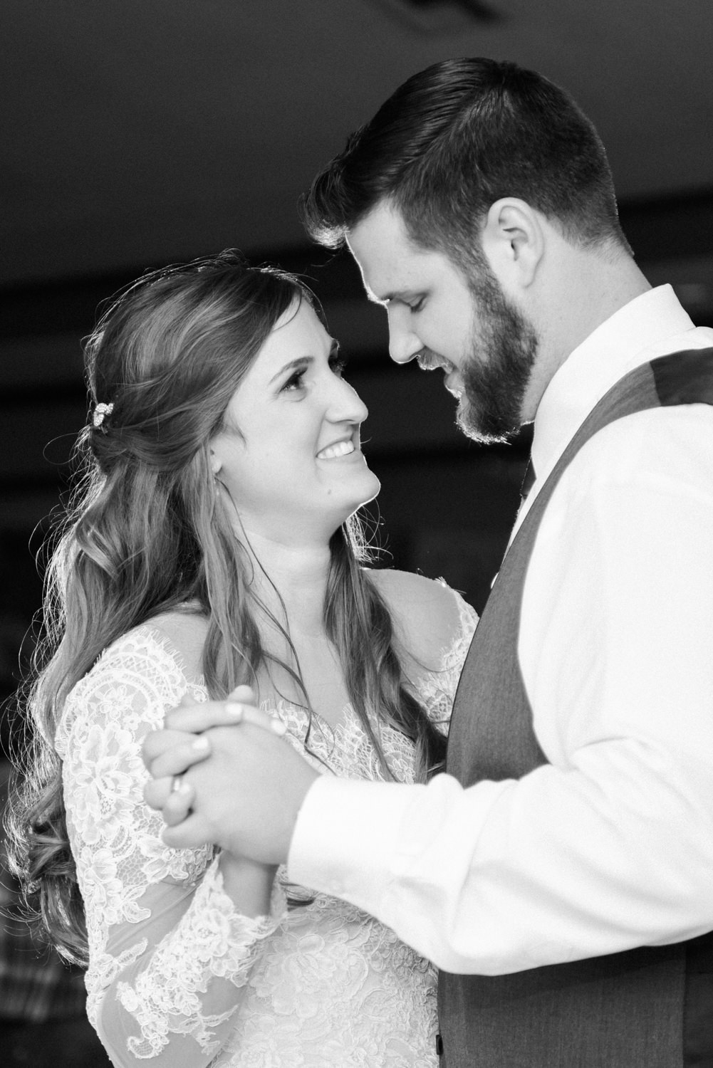 Black and white bride and groom first dance; St. Louis wedding photographer