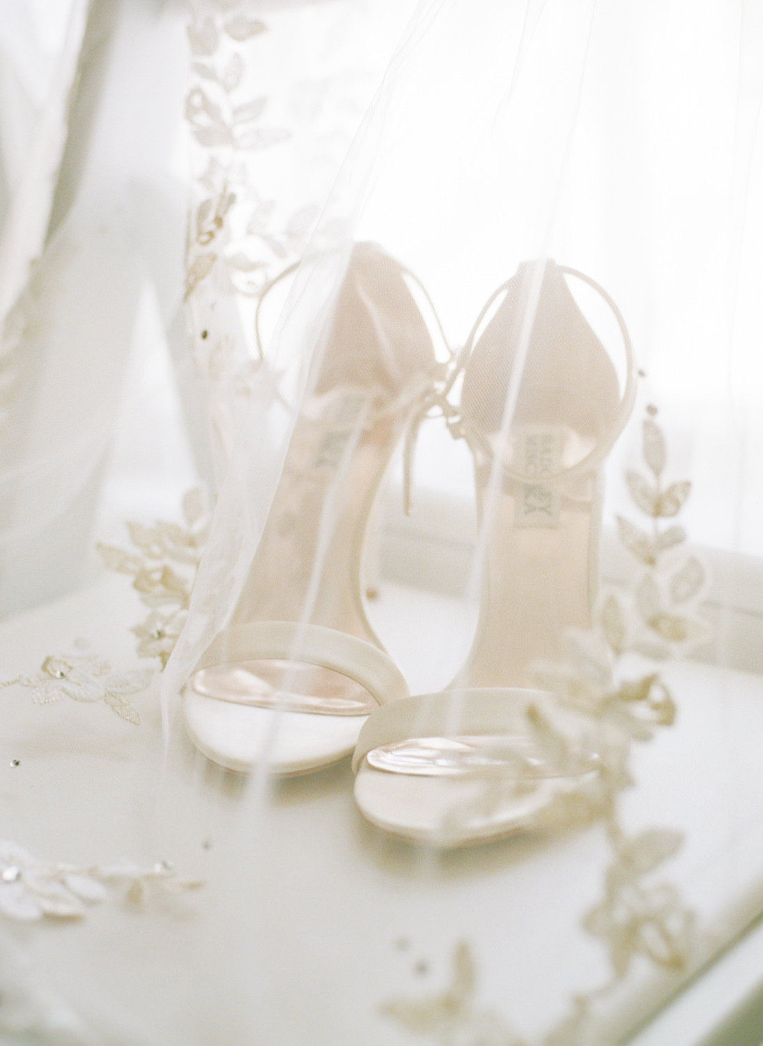 Bridal heels and wedding veil; St. Louis fine art film wedding photographer Erica Robnett Photography