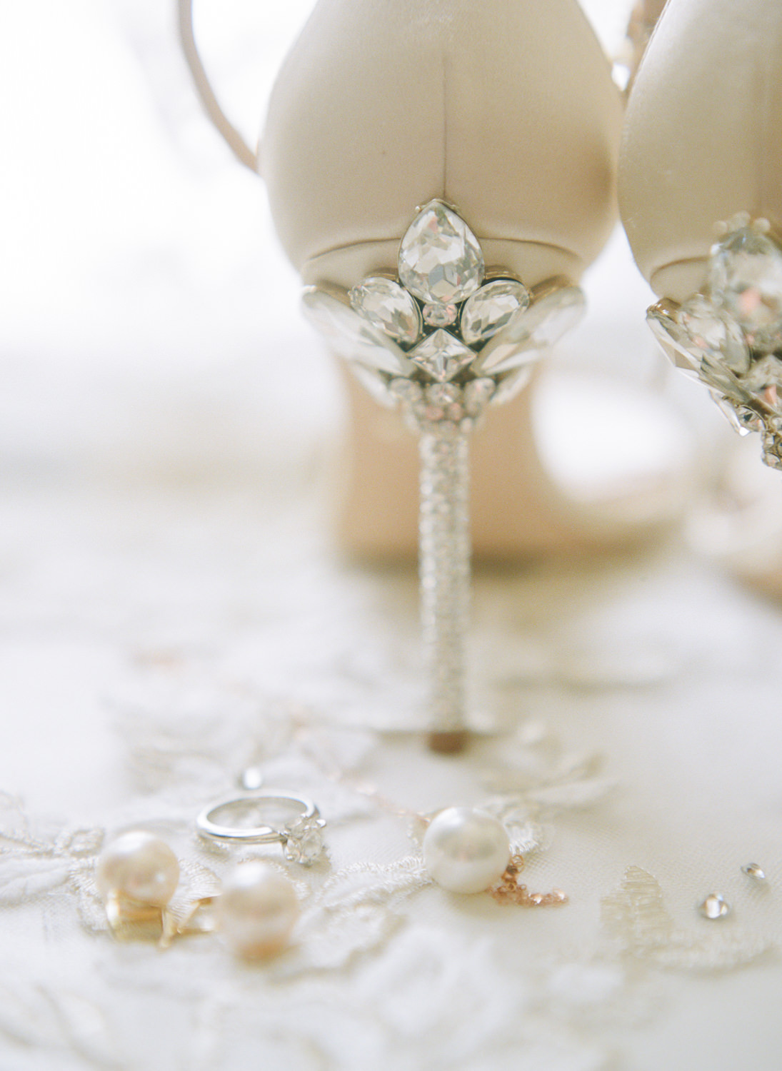 Wedding shoes and jewelry details; St. Louis fine art film wedding photographer Erica Robnett Photography