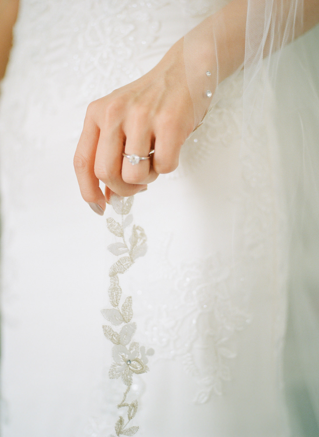 Bridal veil and ring detail; St. Louis fine art film wedding photographer Erica Robnett Photography