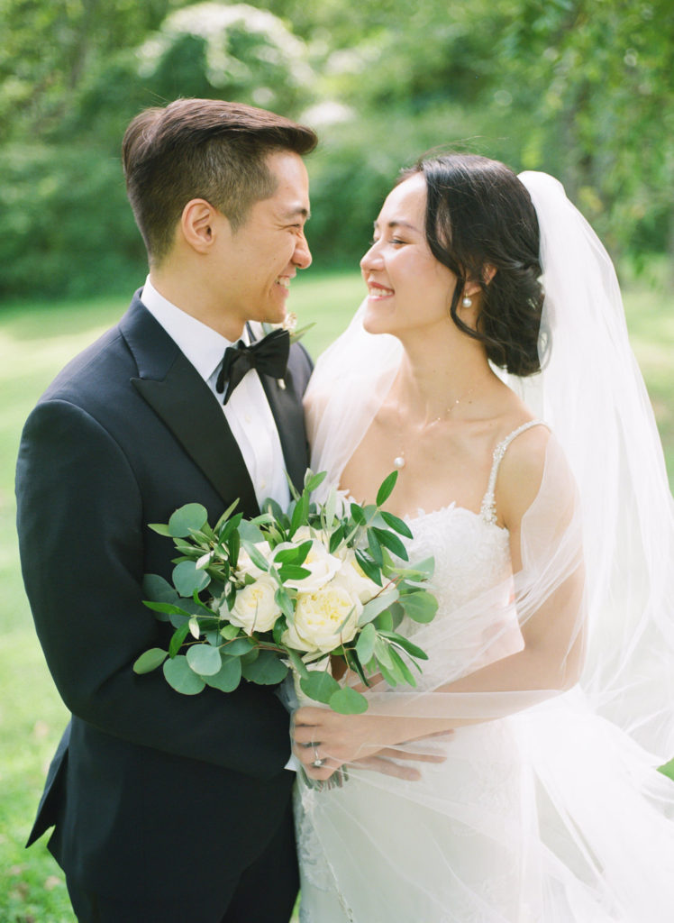 Bride and Groom portrait at Defiance Ridge Vineyards; St. Louis fine art film wedding photographer Erica Robnett Photography