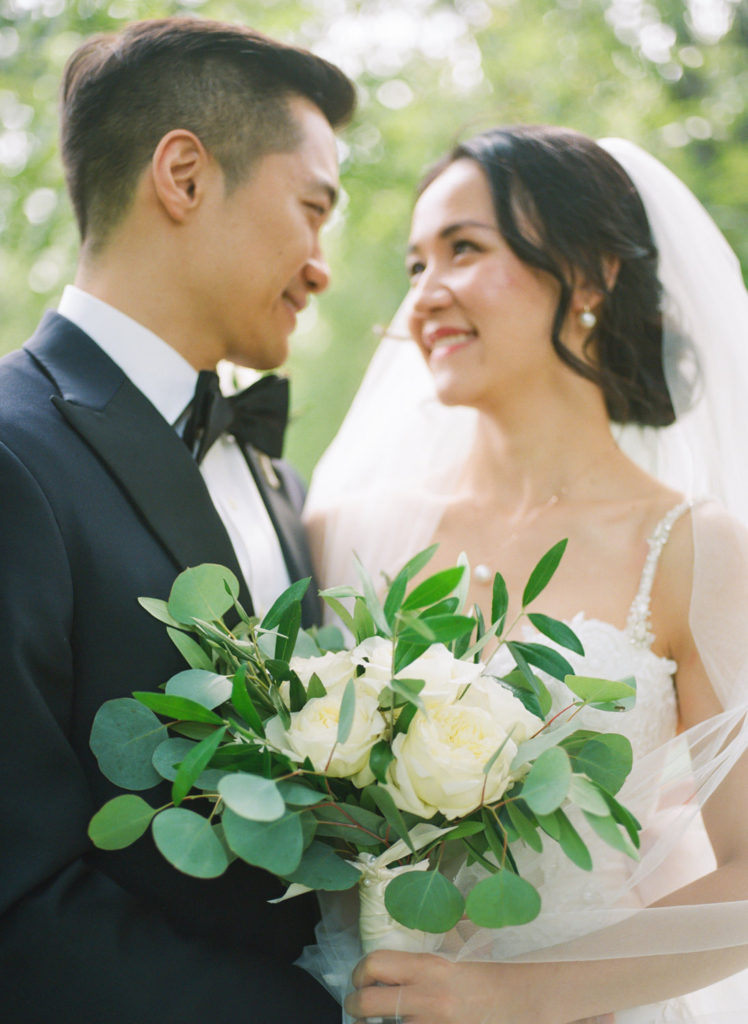 Bride and Groom portrait at Defiance Ridge Vineyards; St. Louis fine art film wedding photographer Erica Robnett Photography