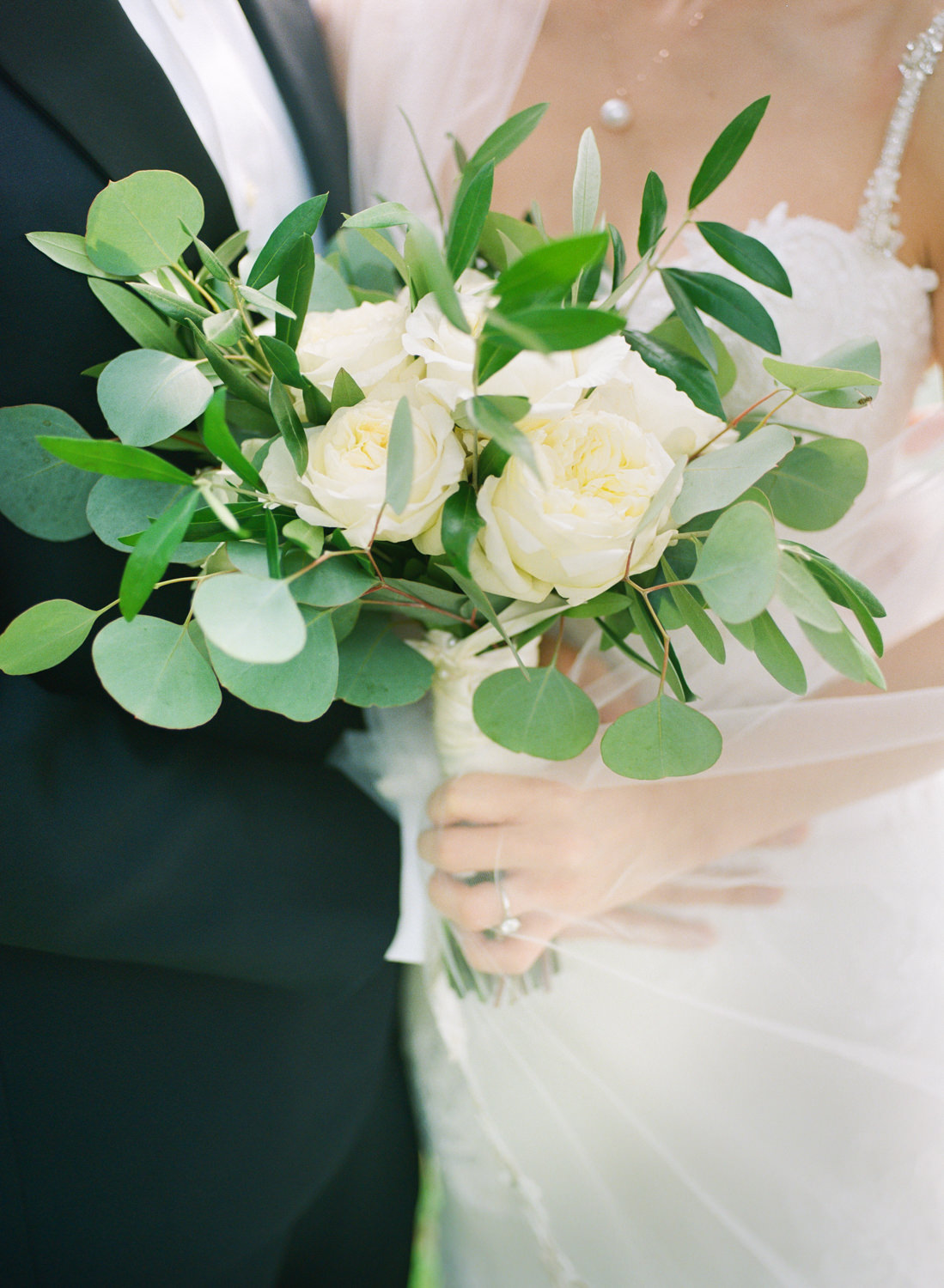 White and green bridal bouquet; St. Louis fine art film wedding photographer Erica Robnett Photography