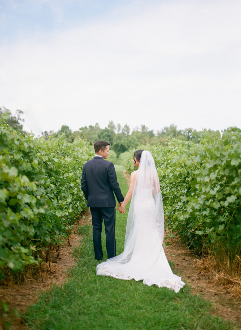 Bride and groom portrait at Defiance Ridge Vineyards; St. Louis fine art film wedding photographer Erica Robnett Photography