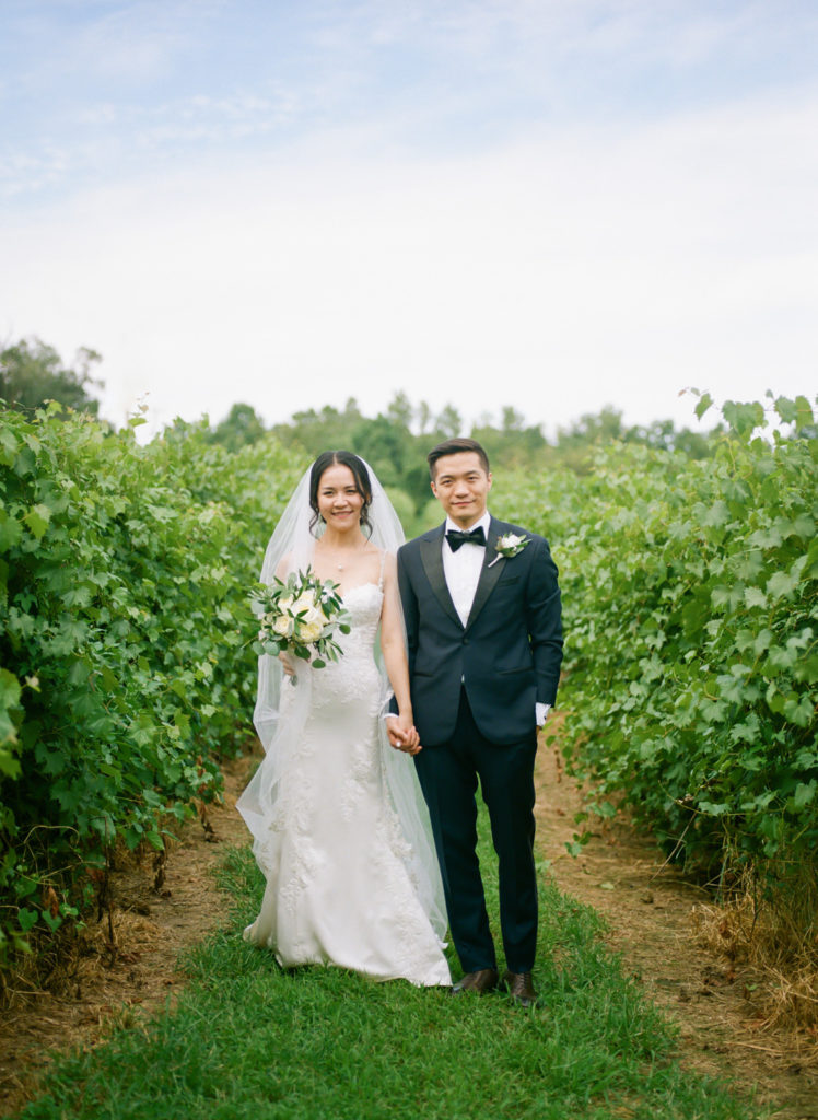 Bride and groom portrait at Defiance Ridge Vineyards; St. Louis fine art film wedding photographer Erica Robnett Photography