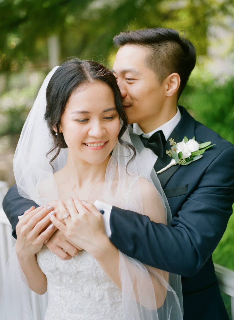 Bride and groom portrait at Defiance Ridge Vineyards; St. Louis fine art film wedding photographer Erica Robnett Photography