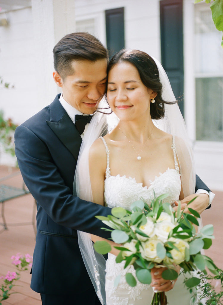 Bride and groom portrait at Defiance Ridge Vineyards; St. Louis fine art film wedding photographer Erica Robnett Photography
