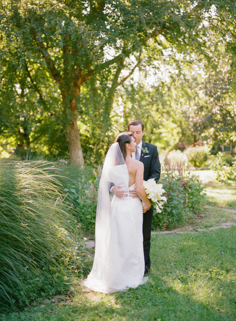 Bride and Groom Portrait in sunlight at Lafayette Park; St. Louis fine art film wedding photographer Erica Robnett Photography