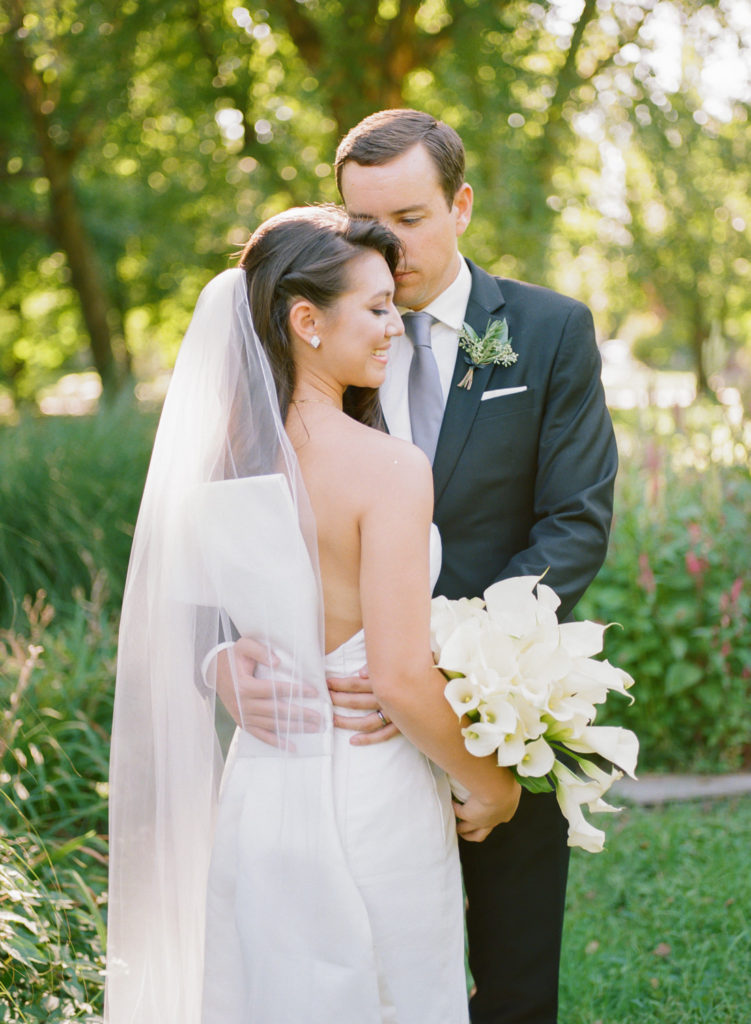 Bride and Groom Portrait in sunlight at Lafayette Park; St. Louis fine art film wedding photographer Erica Robnett Photography