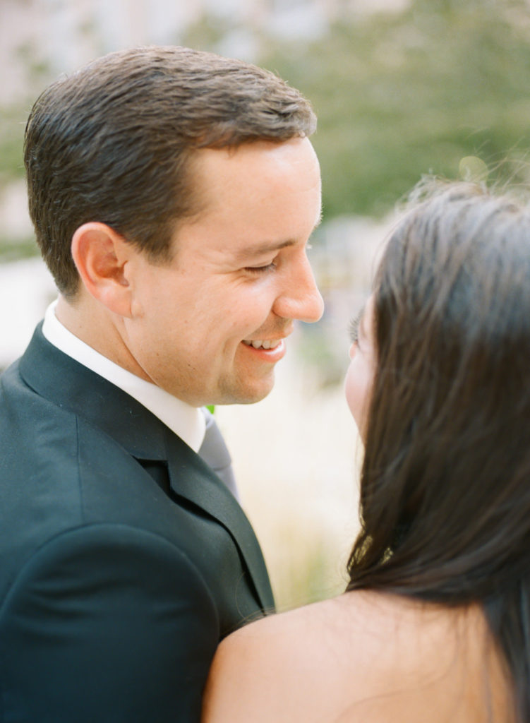 Bride and Groom Portrait in downtown St. Louis; St. Louis fine art film wedding photographer Erica Robnett Photography