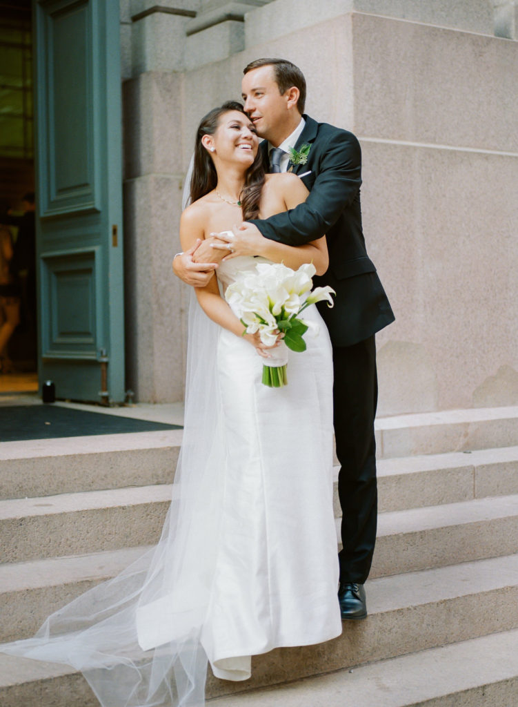 Bride and Groom Portrait at St. Louis Old Post Office and Custom House; St. Louis fine art film wedding photographer Erica Robnett Photography