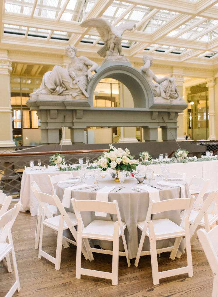 Wedding reception details at St. Louis Old Post Office and Custom House; St. Louis fine art film wedding photographer Erica Robnett Photography