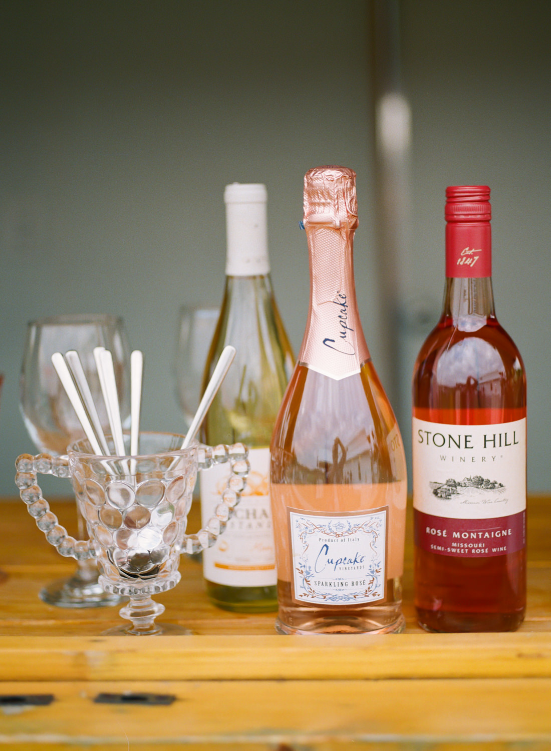 Stone Hill Winery bottles; St. Louis Fine art film wedding photographer