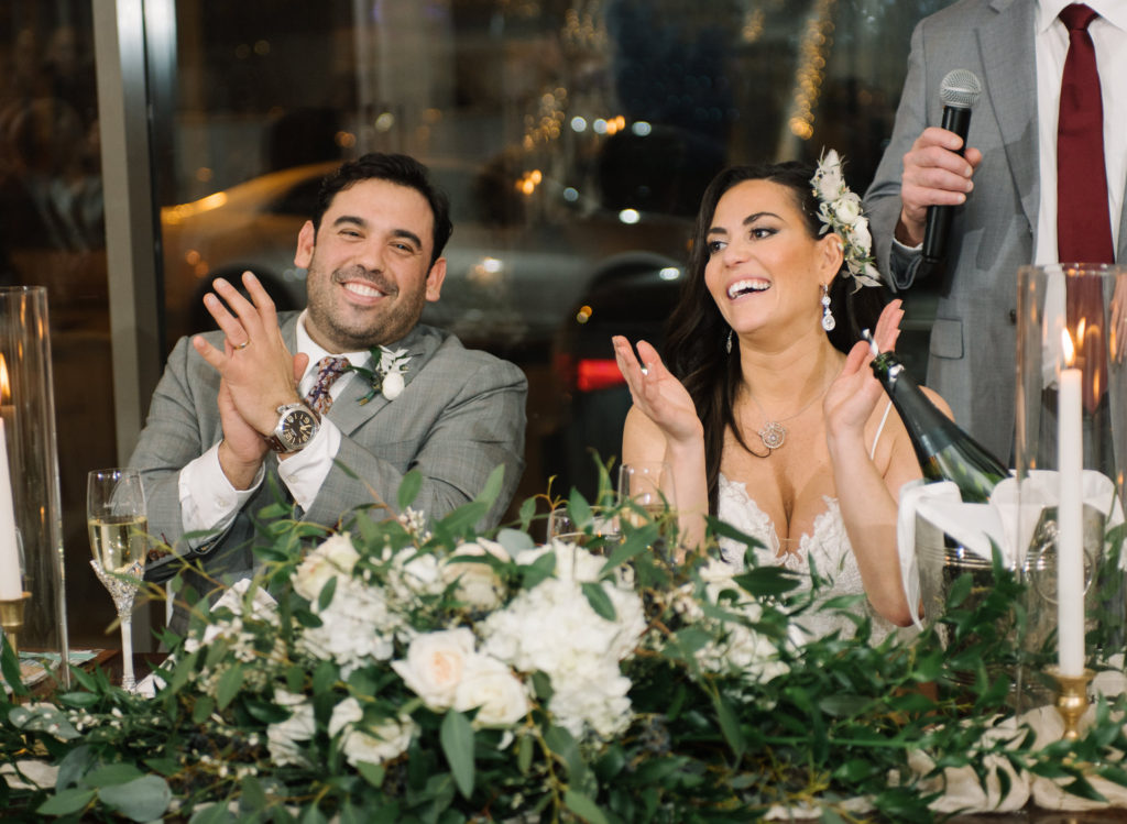 Wedding speeches at St. Louis wedding venue Willow; St. Louis wedding photographer