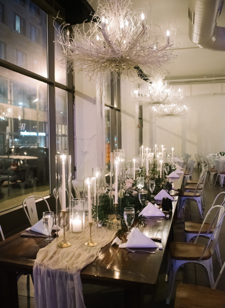 Candle and flower decor at St. Louis wedding venue Willow; St. Louis wedding photographer