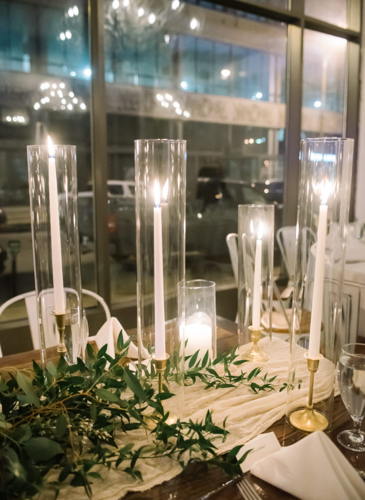 Candle and flower decor at St. Louis wedding venue Willow; St. Louis wedding photographer