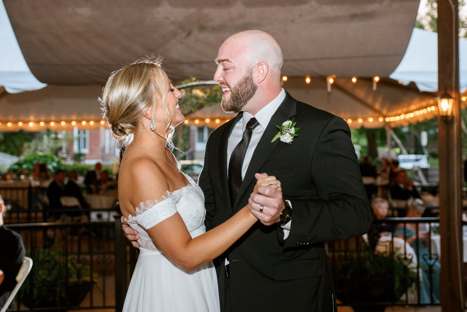 Bride and Groom dancing at St. Louis wedding venue Lemp Mansion; St. Louis wedding photography