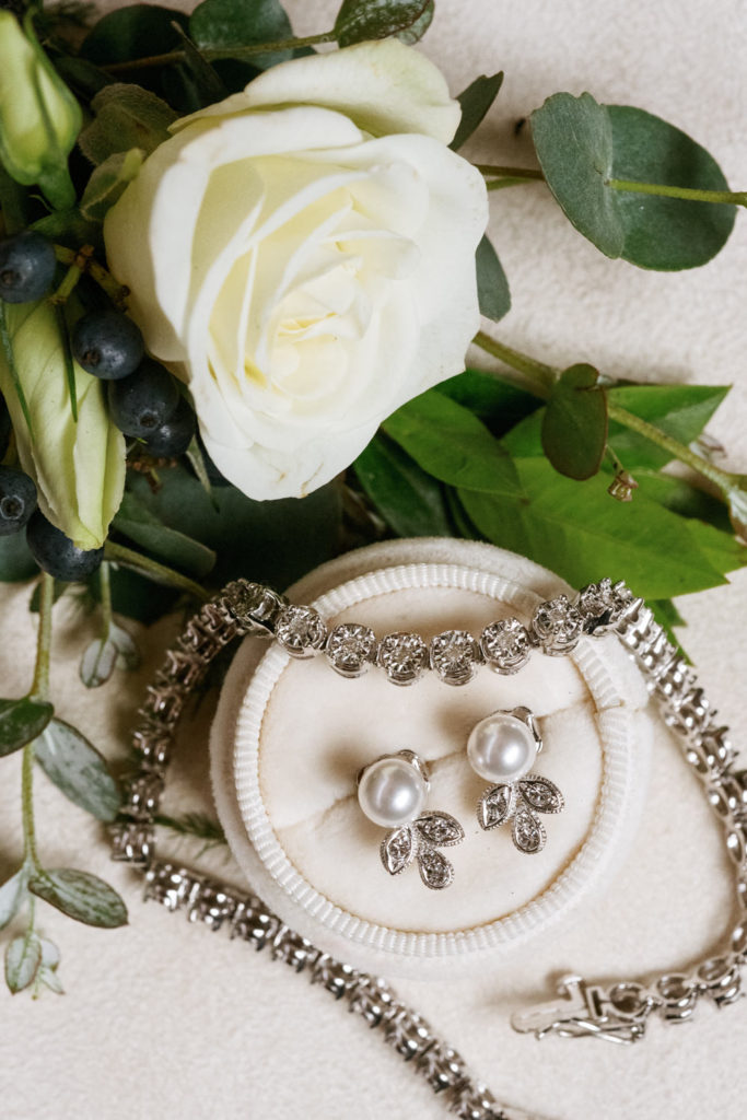 Bridal earrings and bracelet; St. Louis wedding photographer