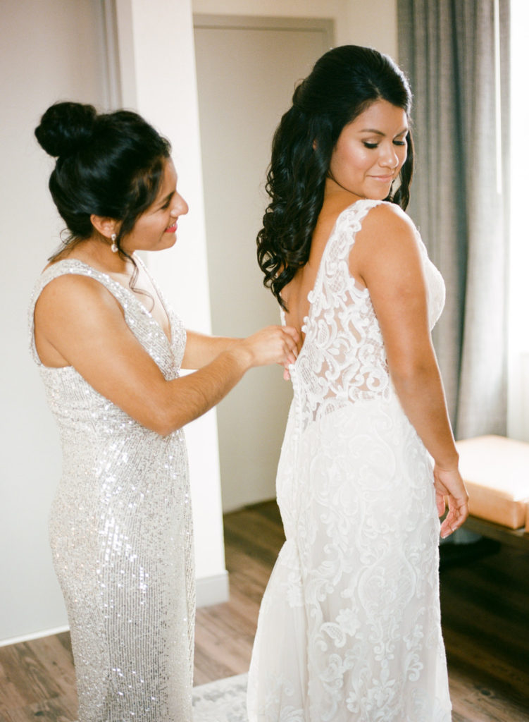 Bride getting ready; St. Louis film wedding photographer