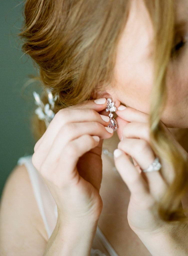 Bride getting ready; St. Louis fine art film wedding photographer Erica Robnett Photography