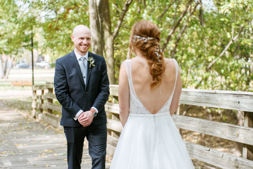 Bride and Groom First Look; St. Louis wedding photography