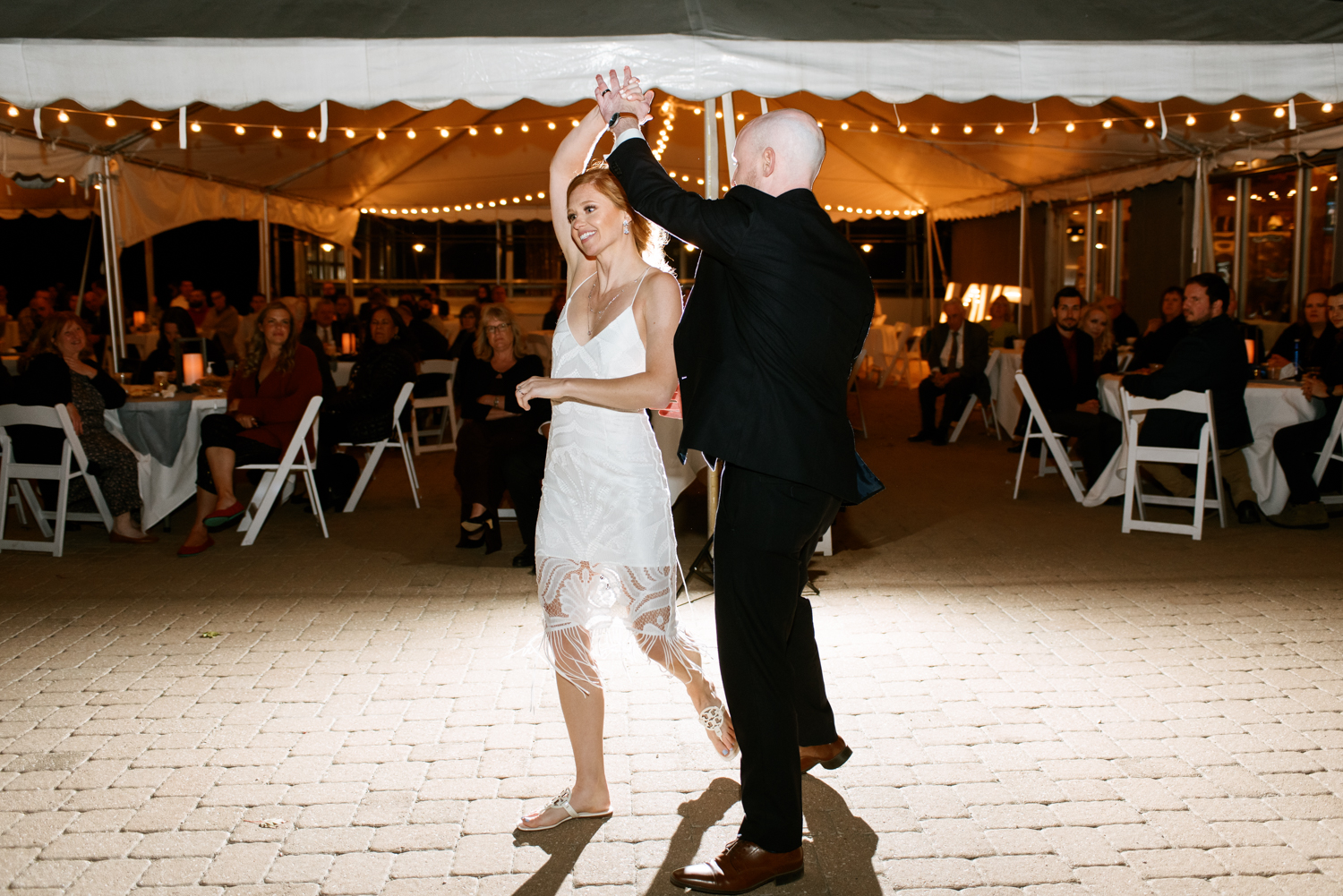 Bride and groom dancing at St. Charles Missouri wedding venue Glenmark Farms