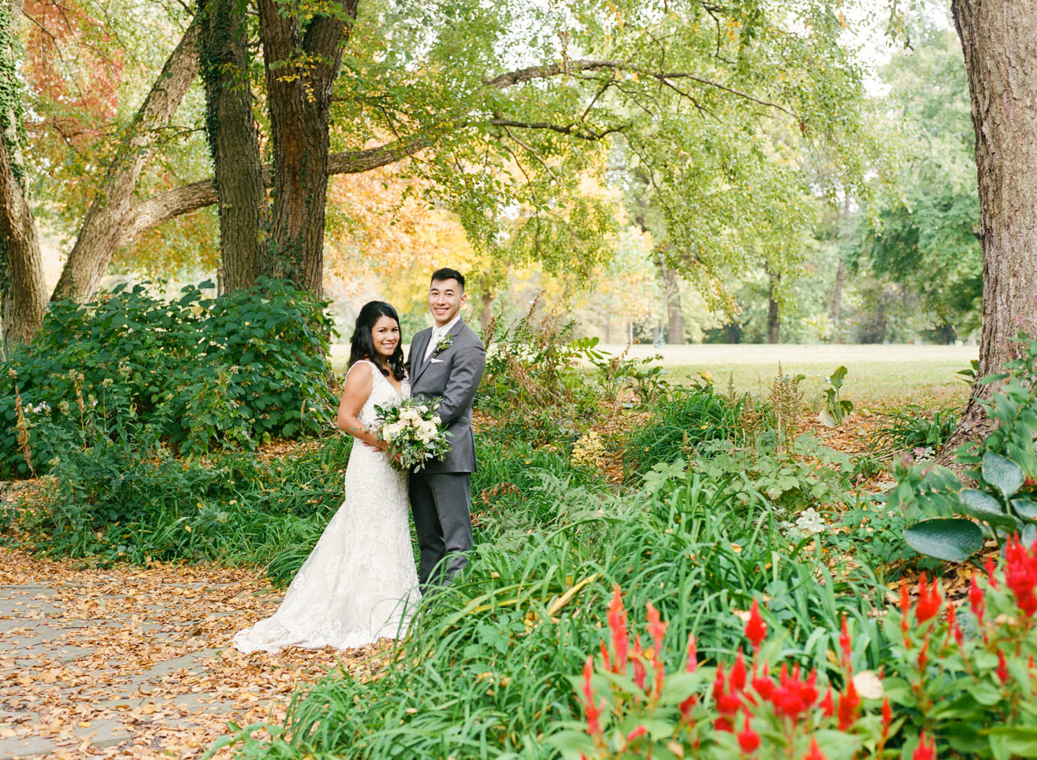 Bride and groom at Lafayette Park; St. Louis wedding photographer