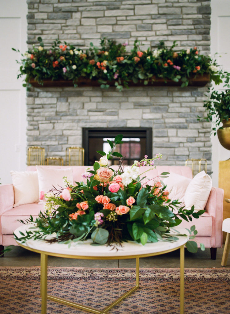 Pink and emerald wedding reception decor; St. Louis wedding photographer Erica Robnett Photography