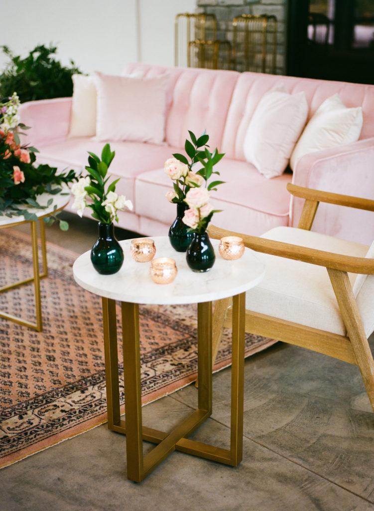 Pink and gold wedding reception decor; St. Louis wedding photographer Erica Robnett Photography