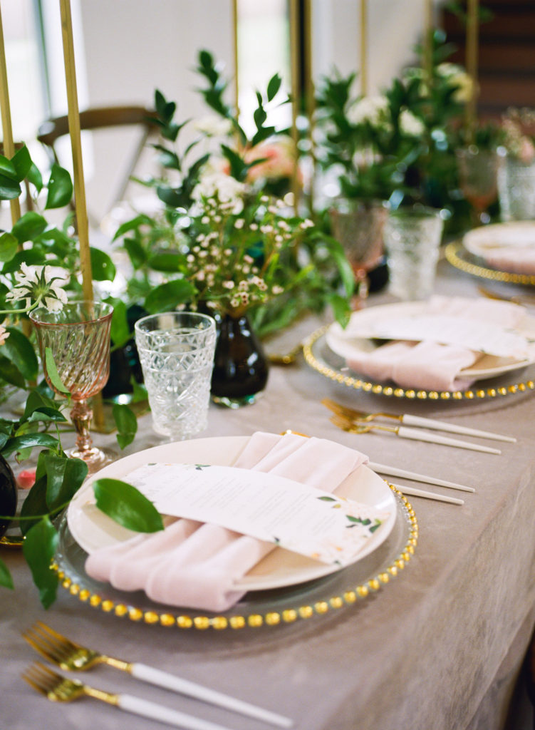 Pink and lavendar wedding reception table decor; St. Louis wedding photographer Erica Robnett Photography