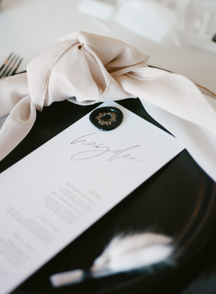 Black and white wedding menu card