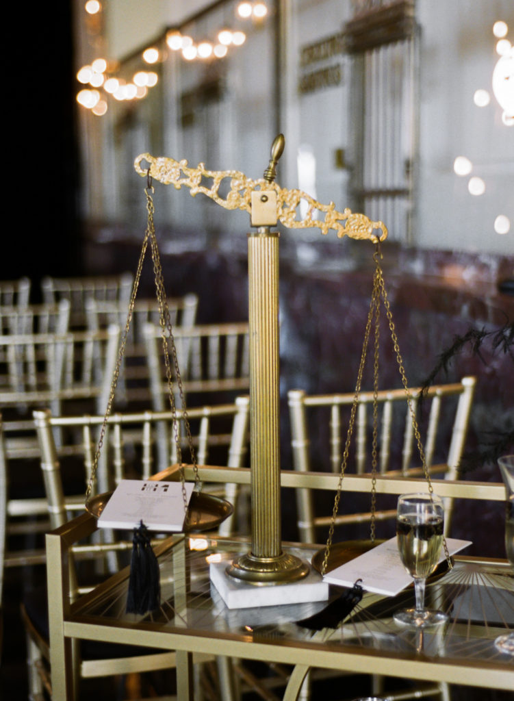 Black and white wedding decor at St. Louis wedding venue The Noble