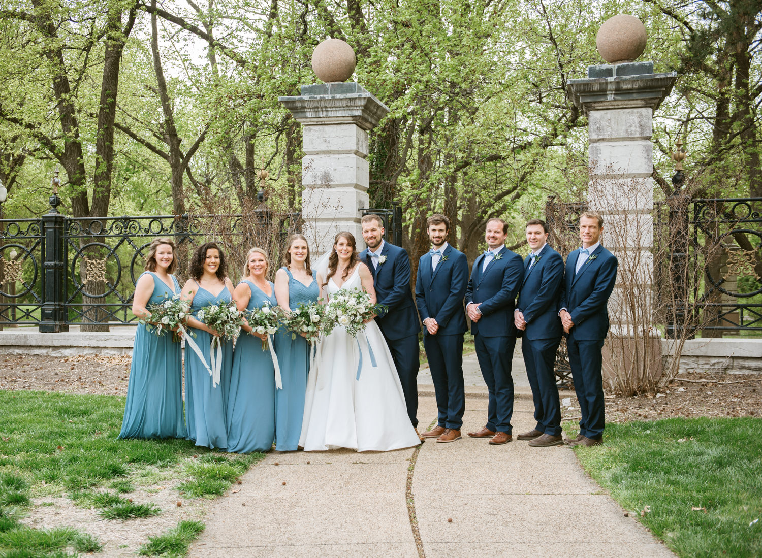 Wedding party portrait at Tower Grove Park St. Louis; St. Louis wedding photographer